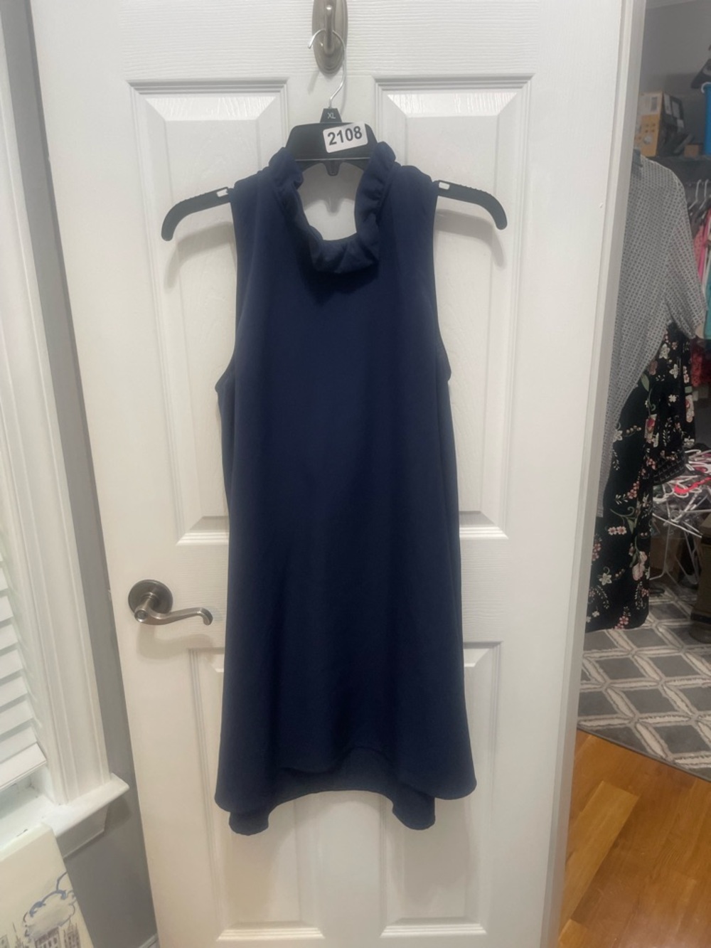 Mud Pie Navy Ruffle Neck Mini Dress - Picture 3 of 12